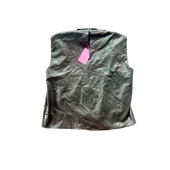 Amanda Uprichard Fabienne Black Faux Leather Sleeveless Top Cowl Neck Blouse - Picture 6 of 9